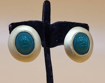 Vintage Egyptian Revival Green Scarab beetle earrings