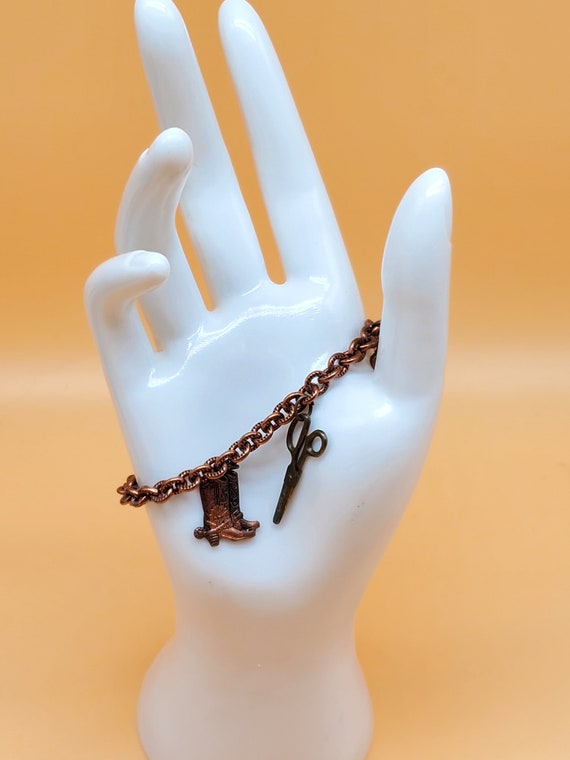 Vintage Southwestern style copper charm bracelet - image 1