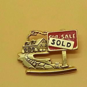 Vintage AJC gold tone enamel For Sale SOLD Realtor brooch