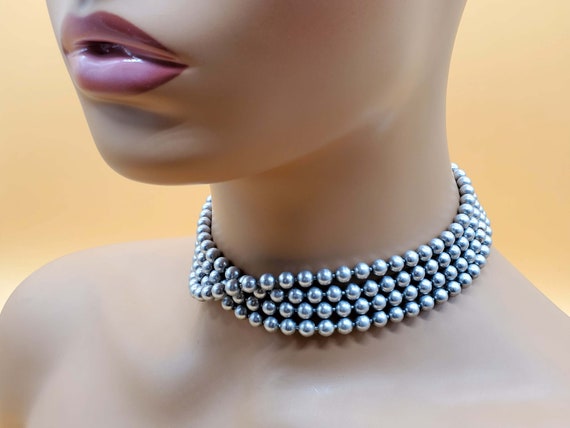 Vintage Extra Long silver bead ball chain necklace - image 10