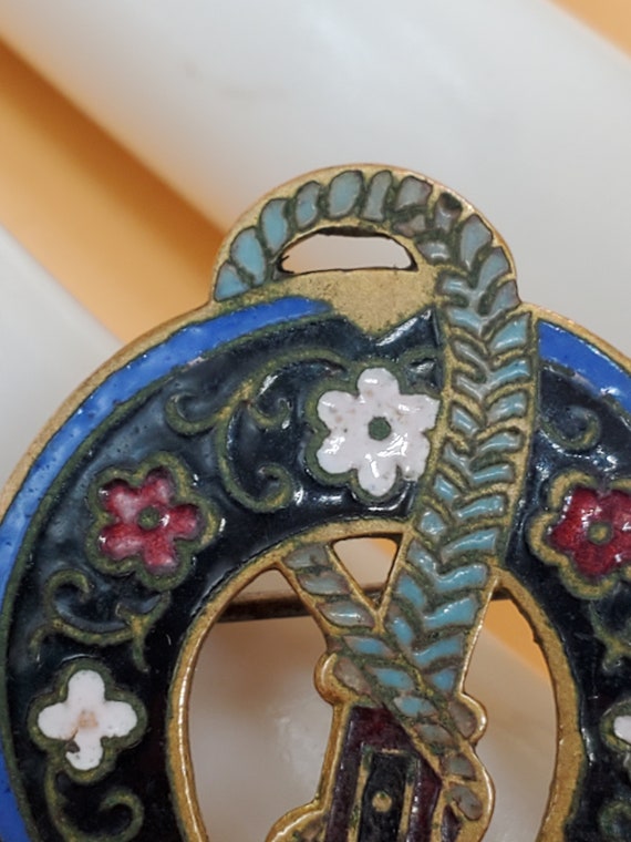 Antique enamel equestrian style brooch pin - image 5