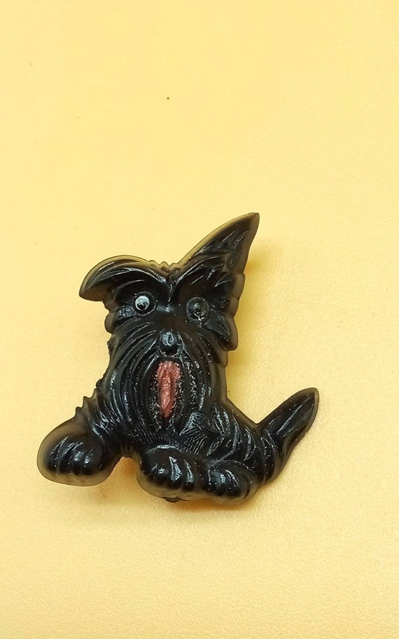 Vintage small Black plastic celluloid Scottie Dog 