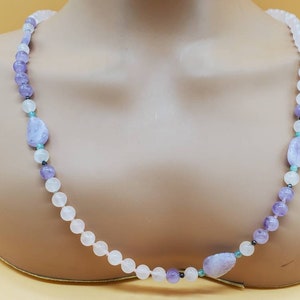 Vintage pink lavender and green Jadeite beaded necklace