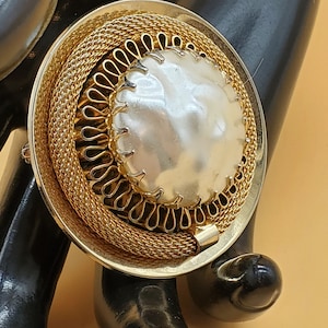 Vintage baroque pearl center metal mesh brooch