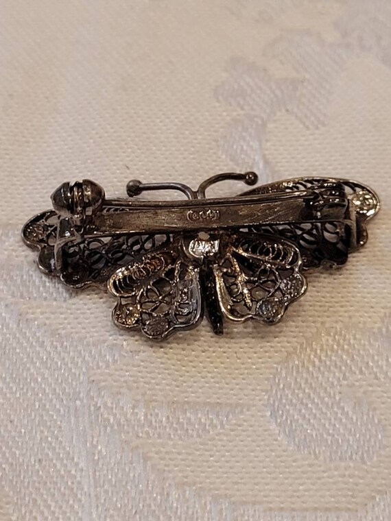 Broche Vintage Papillon - Filigrane En Argent 800 - Bijou Ancien Argenté