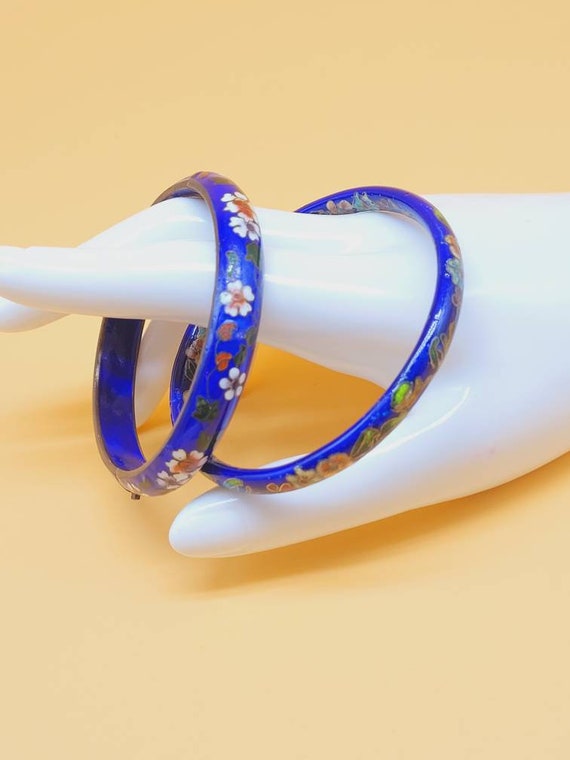 Vintage Cobalt Blue Cloisonne flower bangle bracel