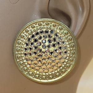Vintage Richard Kerr gold tone crystal disc clip on earrings