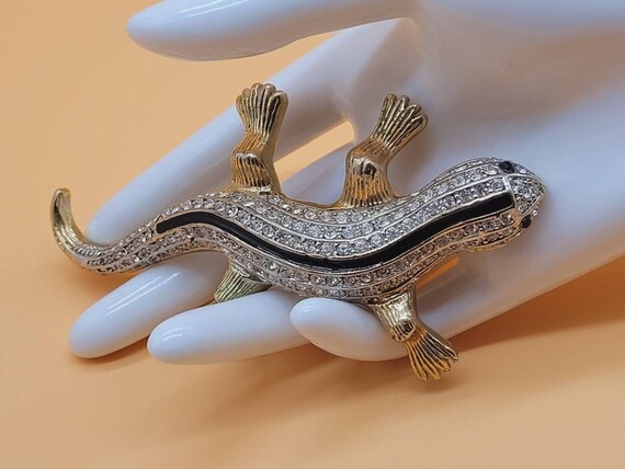 Huge vintage Rhinestone Lizard brooch - image 3