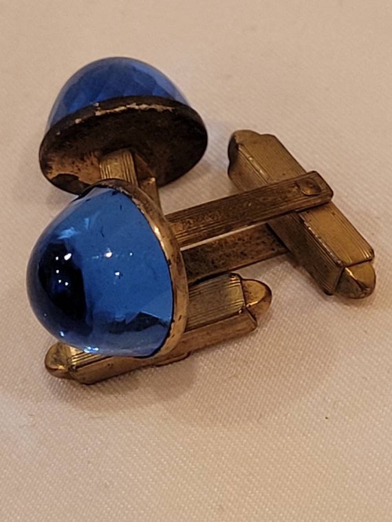 Vintage blue faceted glass cabochon cufflinks