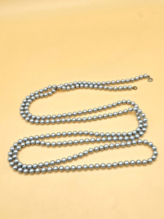 Vintage Extra Long silver bead ball chain necklace - image 9