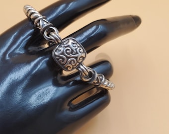 ヴィンテージシルバートーンのスクロールワークロングリンクブレスレット