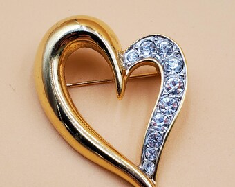 ラインストーン付きヴィンテージゴールドトーンハートブローチ - Etsy 日本