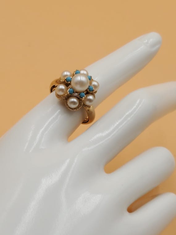 vintage Avon gold tone faux pearl and faux turquoise … - Gem