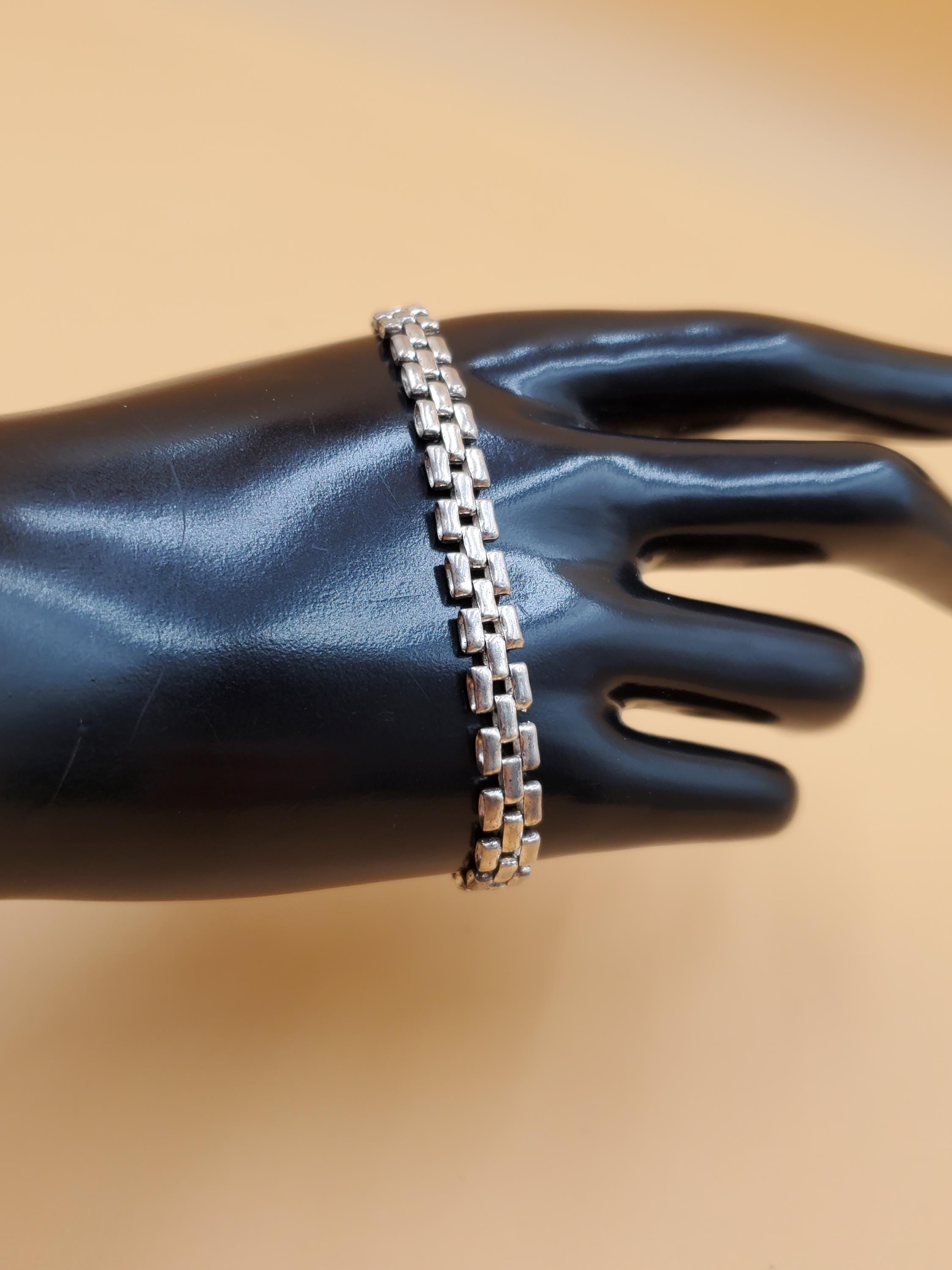 ヴィンテージスターリングシルバーのブリックレイチェーンブレスレット