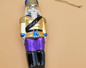 vintage blown glass glitter toy soldier nutcracker ornament