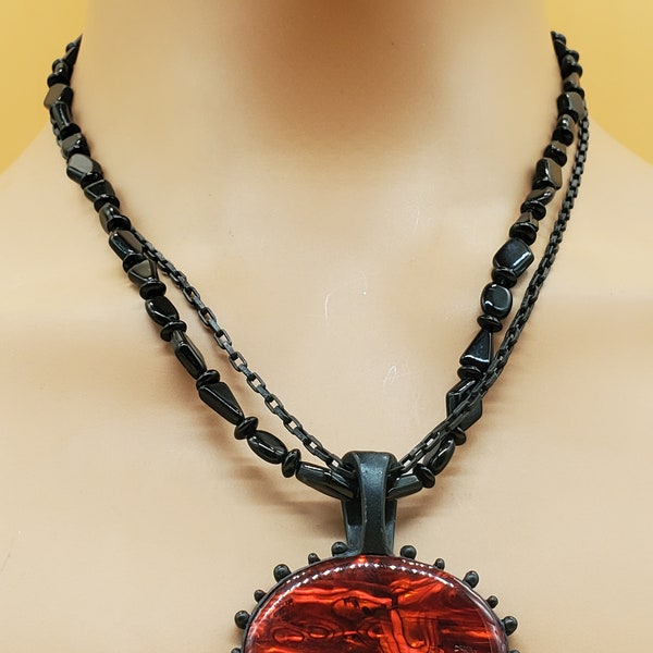 Vintage Chico's black chain red Pendant necklace