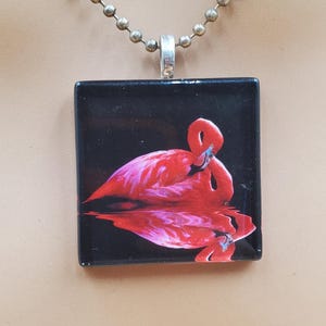 vintage glass pink Flamingo pendant on ball chain necklace