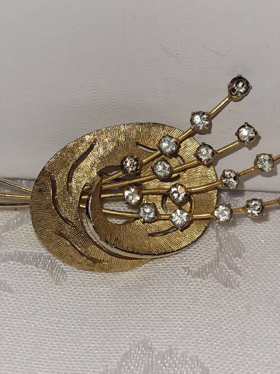 Vintage Kramer rhinestone wire flower brooch - image 3