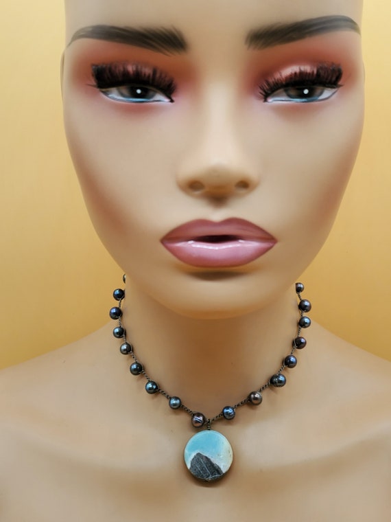 Vintage BOHO chic black pearl necklace with quart… - image 2