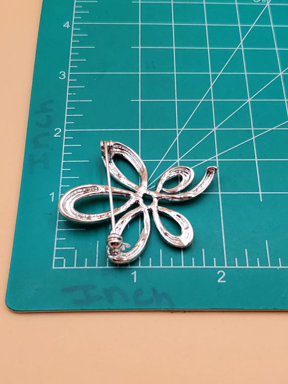 vintage silver tone open loop flower leaf brooch - image 7