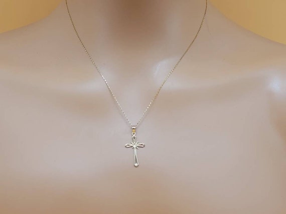 14k yellow gold cross pendant on 14k yellow gold … - image 2