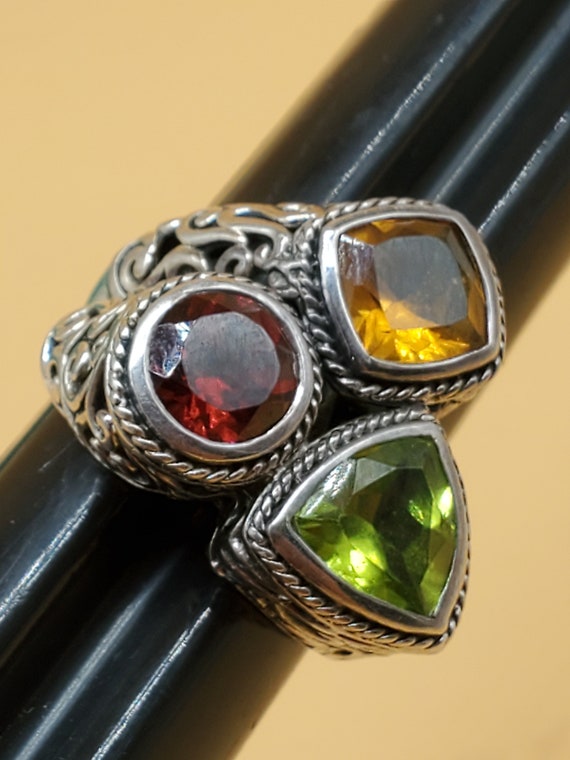 Vintage Artesian sterling silver Multi colored ge… - image 1