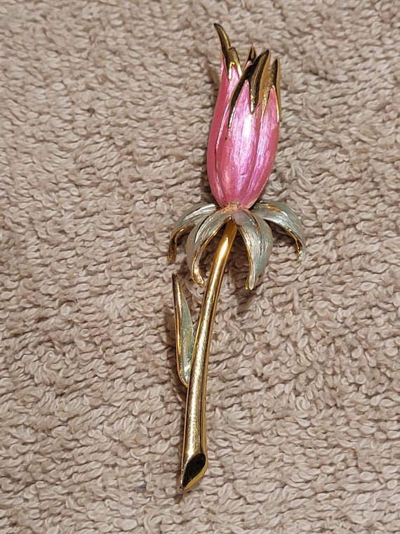 Vintage Park Lane pink enameled flower brooch - image 1