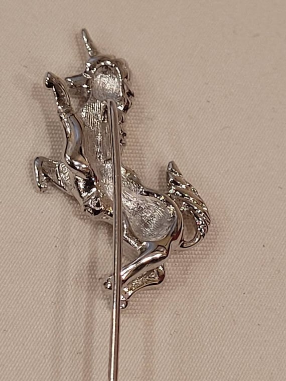 Vintage Monet silver tone unicorn stick pin - image 2