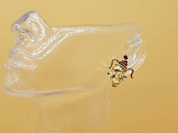 Vintage gold plated joker Mardi Gras mask earrings - image 5