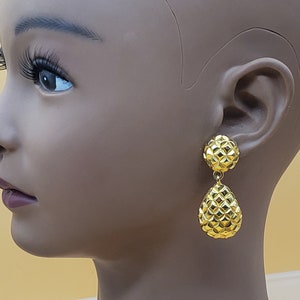 vintage GIVENCHY gold tone textured scale teardrop clips on earrings