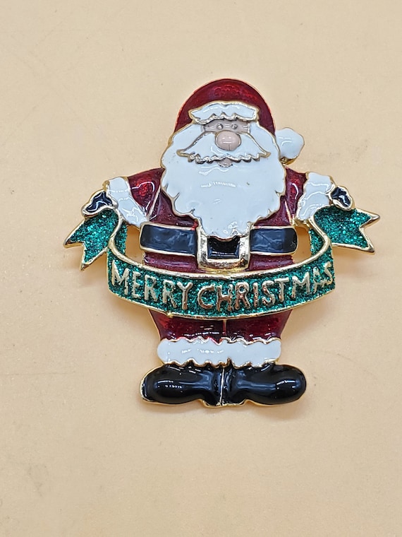 Vintage Santa Claus Merry Christmas brooch