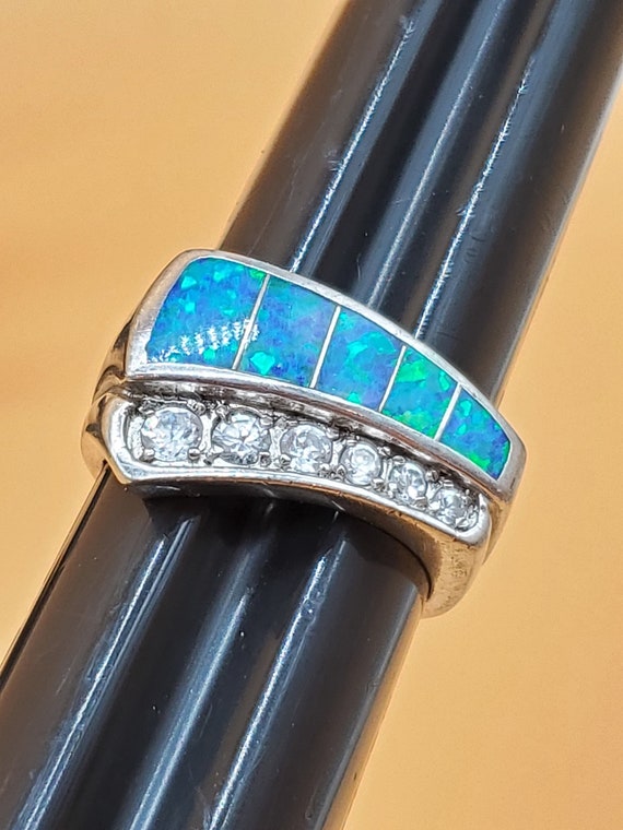 Vintage 925 CZ blue opal ring