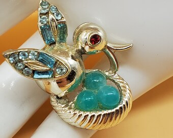 ヴィンテージ リスナー ラインストーン 鳥の巣と卵のブローチ - Etsy 日本