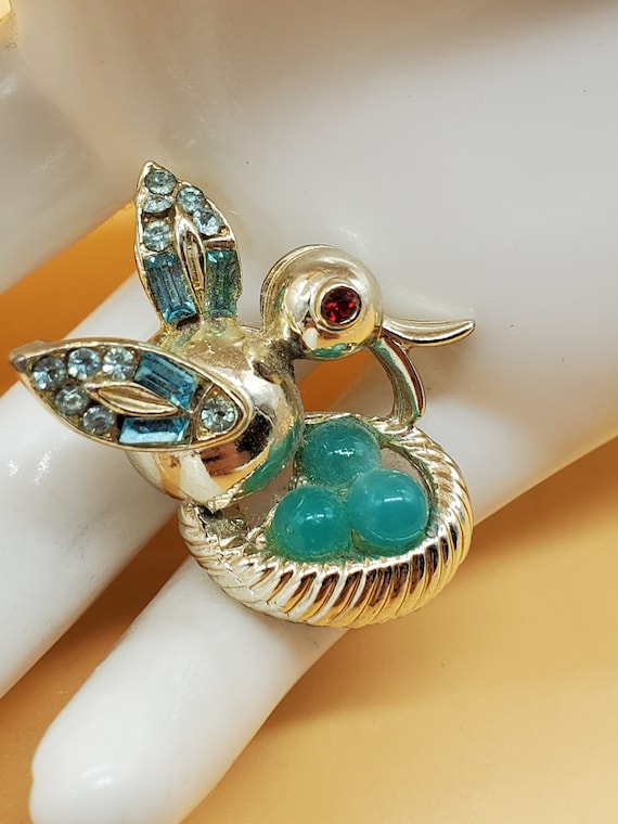 ヴィンテージ リスナー ラインストーン 鳥の巣と卵のブローチ - Etsy 日本