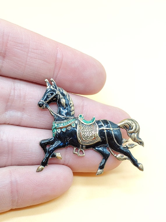 Vintage Siam Sterling Silver Enamel Black Horse B… - image 4