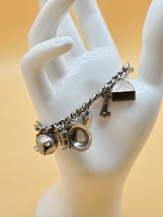 Vintage loaded silver tone charm bracelet - image 1