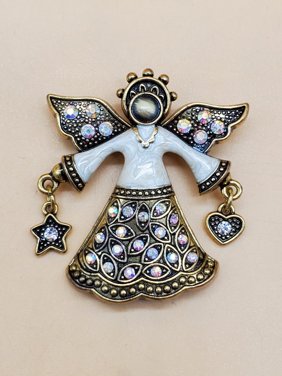 Vintage KC enamel angel brooch