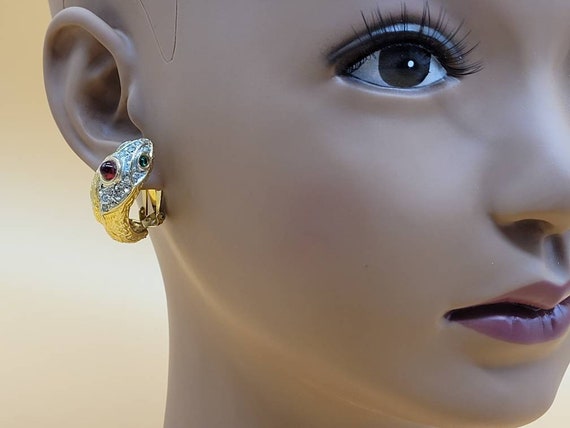 Vintage KJL Kenneth Jay Lane Jeweled Snake clip o… - image 2
