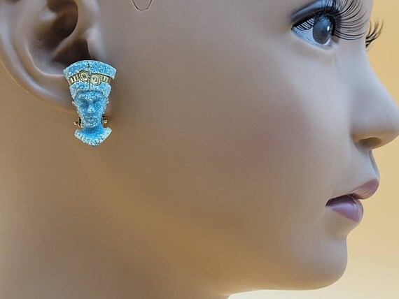Vintage sugar coated enamel Nefertiti earrings, V… - image 7