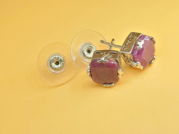 Sterling silver Princess cut style Ruby earrings - image 3