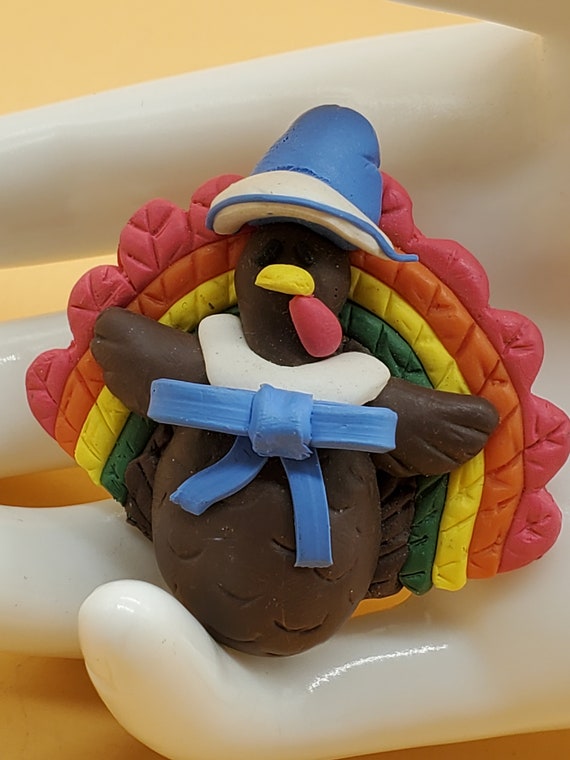 Vintage clay Thanksgiving turkey pin