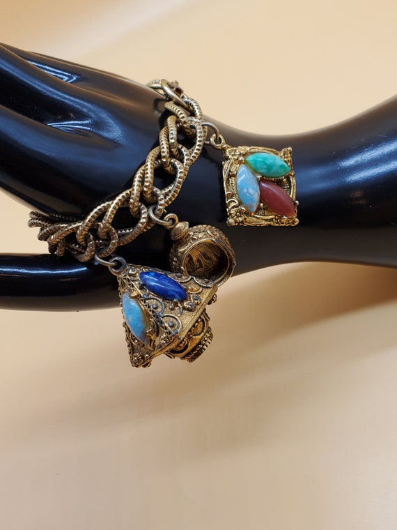 Vintage Egyptian Revival chunky charm bracelet