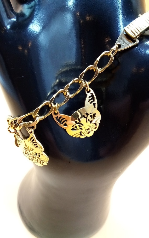 Vintage Wild Bryde gold plated cats charm bracelet