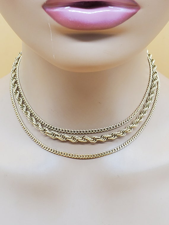vintage Monet 3 strand gold tone choker necklace