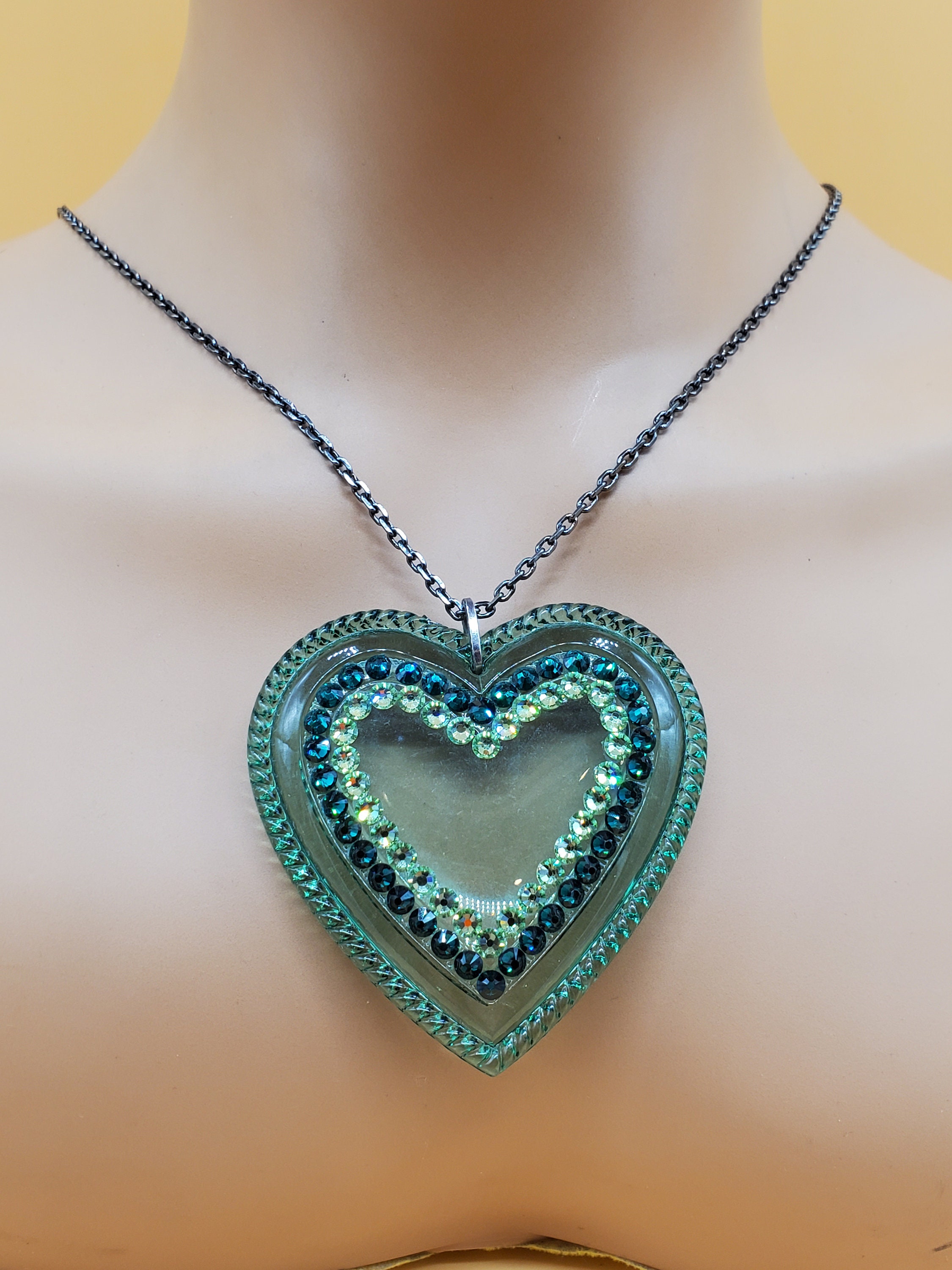 Tarina Tarantino Large Plastic Resin Crystal Heart Pendant Necklace Etsy