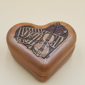 vintage wooden die cut Violin top hinged heart shaped box