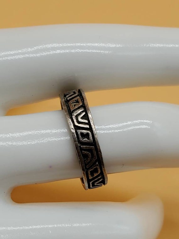 Vintage geometric sterling silver band ring - image 2