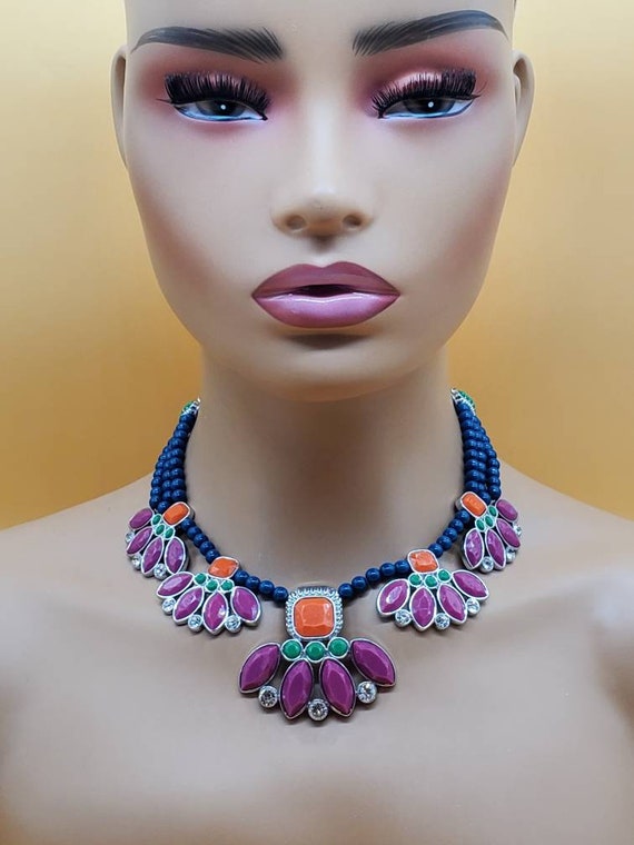 Vintage Lia Sophia colorful bib statement necklace