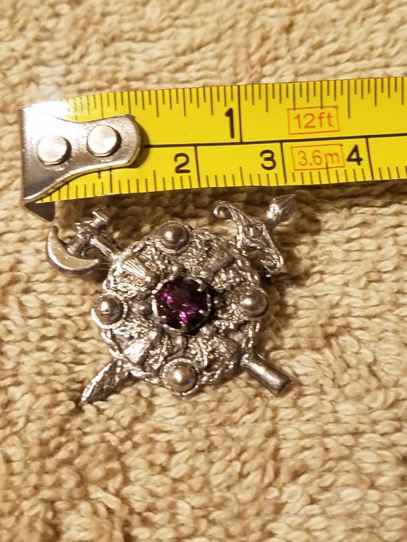 Vintage antique crossed swords Shield pin, SILVER - image 4