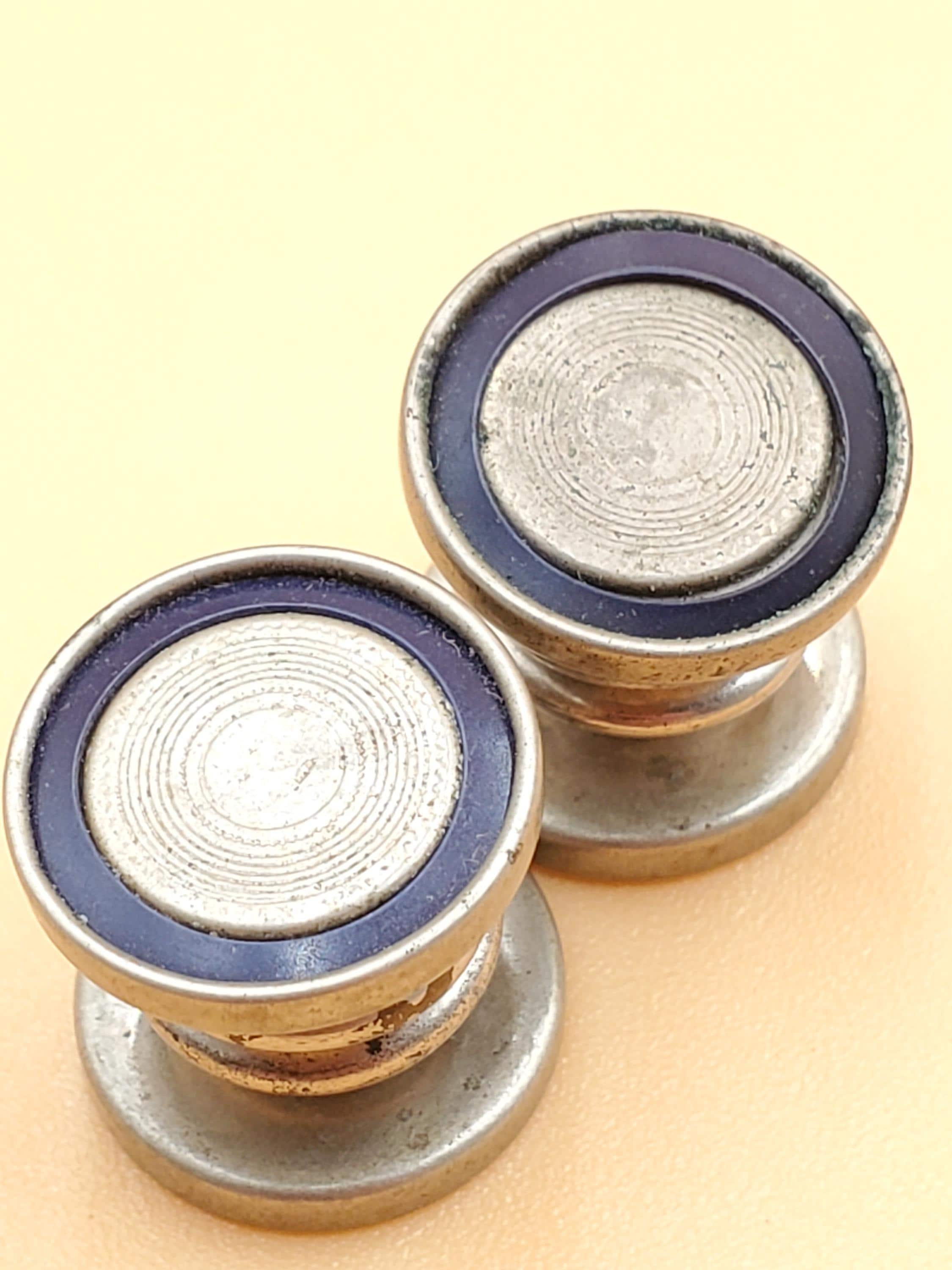 Boutons De Manchette Vintage Kum-A-Part - Rayures Violettes émaillées Dorées - Modèle 1923